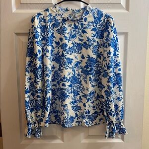SHEIN Blue and White Floral Blouse